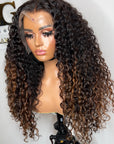13*4 CUSTOM COLOR UNIT BURMESE CURLY BLACK WITH BLONDE HIGHLIGHTS READY TO SHIP