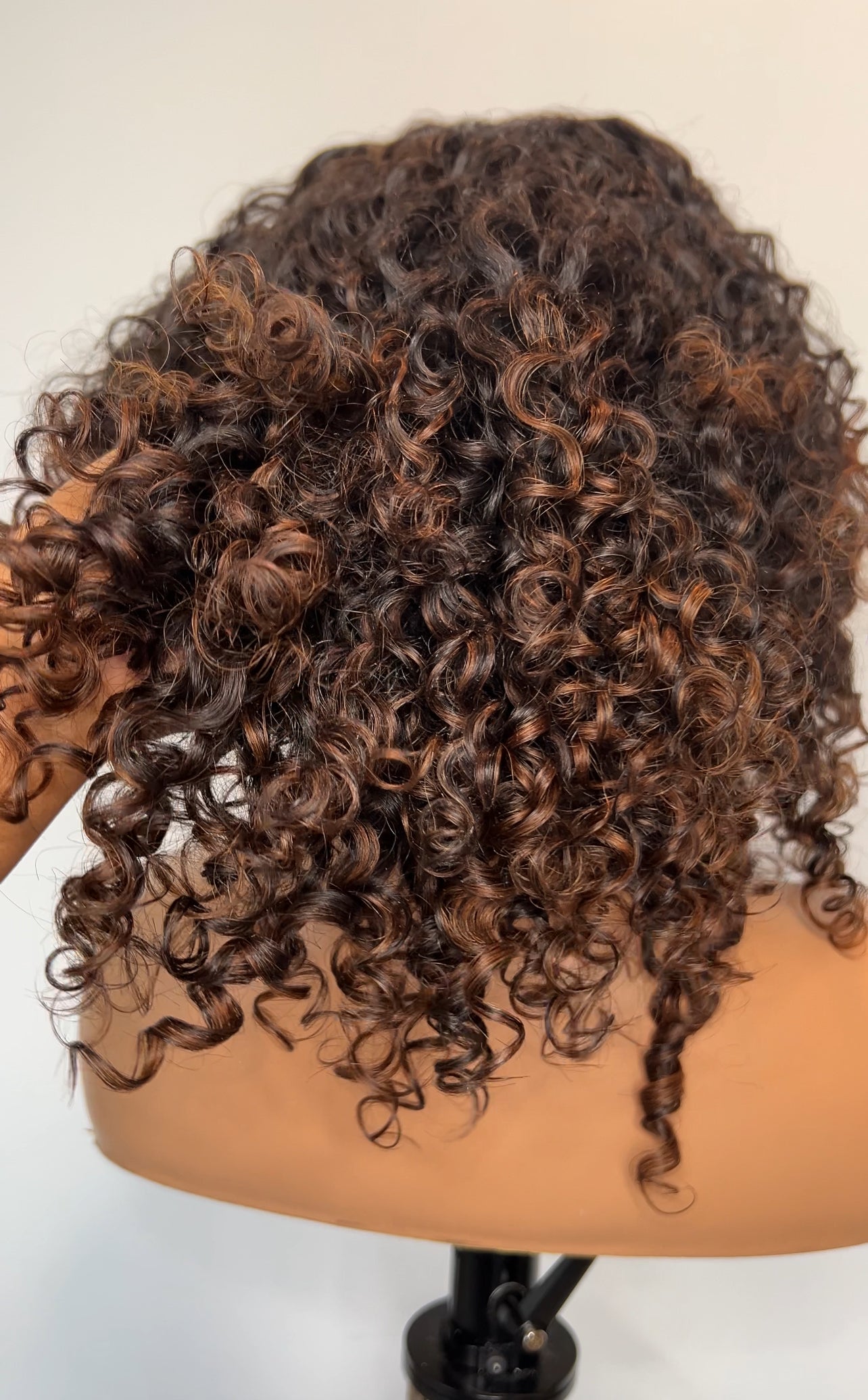 6*6 CUSTOM COLOR UNIT BURMESE  CURLY BLACK WITH HONEY BROWN HIGHLIGHTS READY TO SHIP