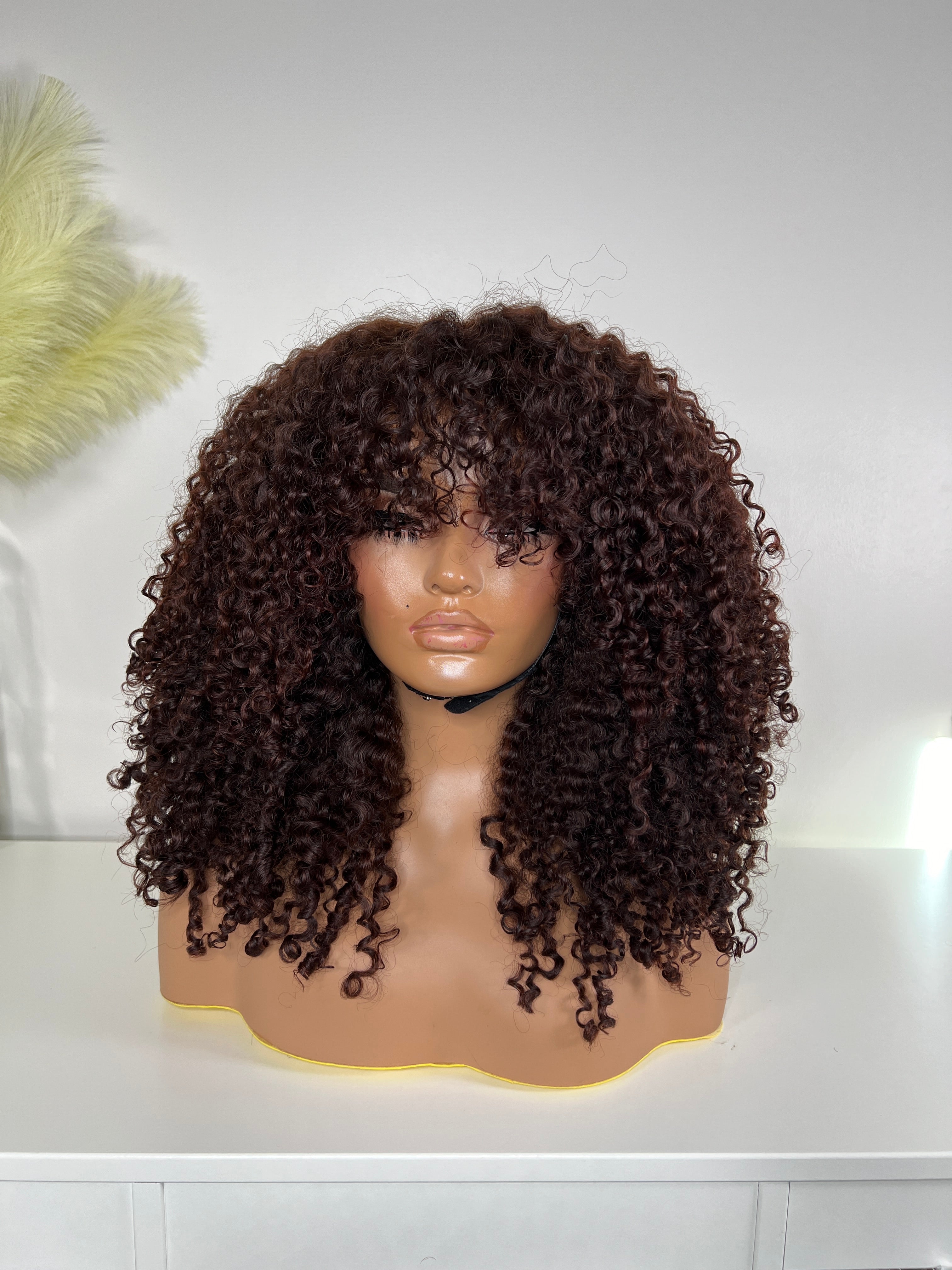 REDDISH AUBURN SOFT KINKS FRINGE WIG 5*5 Closure CUSTOM MADE HERGLAMWIGCO