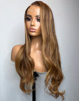 READY TO SHIP 5*5 HD  CUSTOM COLORED BROWN WITH ASH BLONDE HIGHLIGHTS 22”