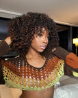 Full Fringe Bang Wig/ No Lace Mushroom Cut. Honey Brown