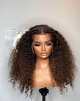 20” READY YO SHIP BURMESE CURLY LIGHY BROWN WITH WARM HONEY BLONDE HIGHLIGHTS
