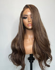 READY TO SHIP 5*5 HD  CUSTOM COLORED BROWN WITH ASH BLONDE HIGHLIGHTS 22”