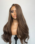 READY TO SHIP 5*5 HD  CUSTOM COLORED BROWN WITH ASH BLONDE HIGHLIGHTS 22”