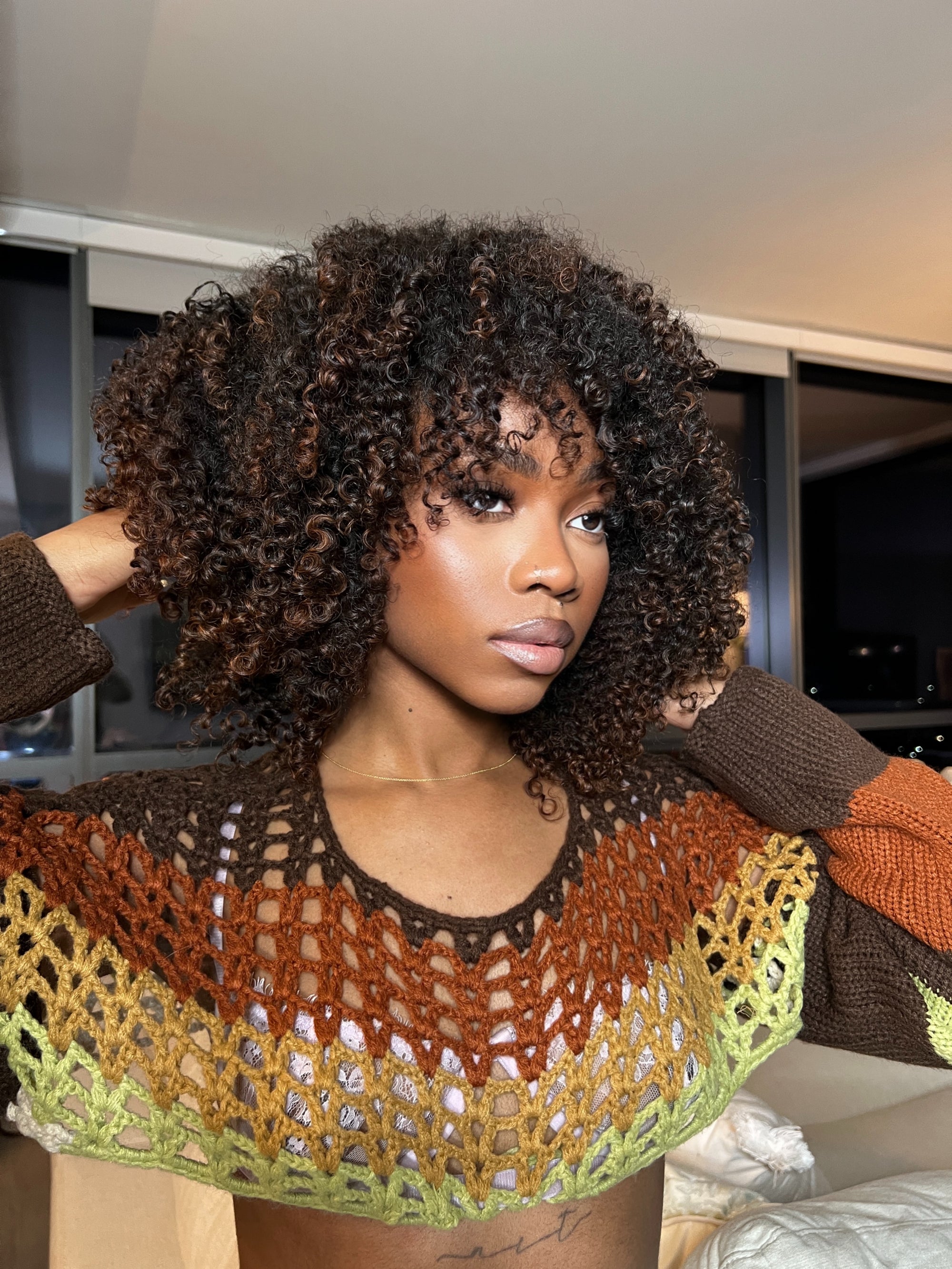 Full Fringe Bang Wig/ No Lace Mushroom Cut. Honey Brown UPGRADE 5*5 LACE CUSTOM MADE