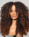READY TO SHIP Raw LAO Kinky Curly 5x5 CLOSURE WIG 24” Ombré Warm honey blonde