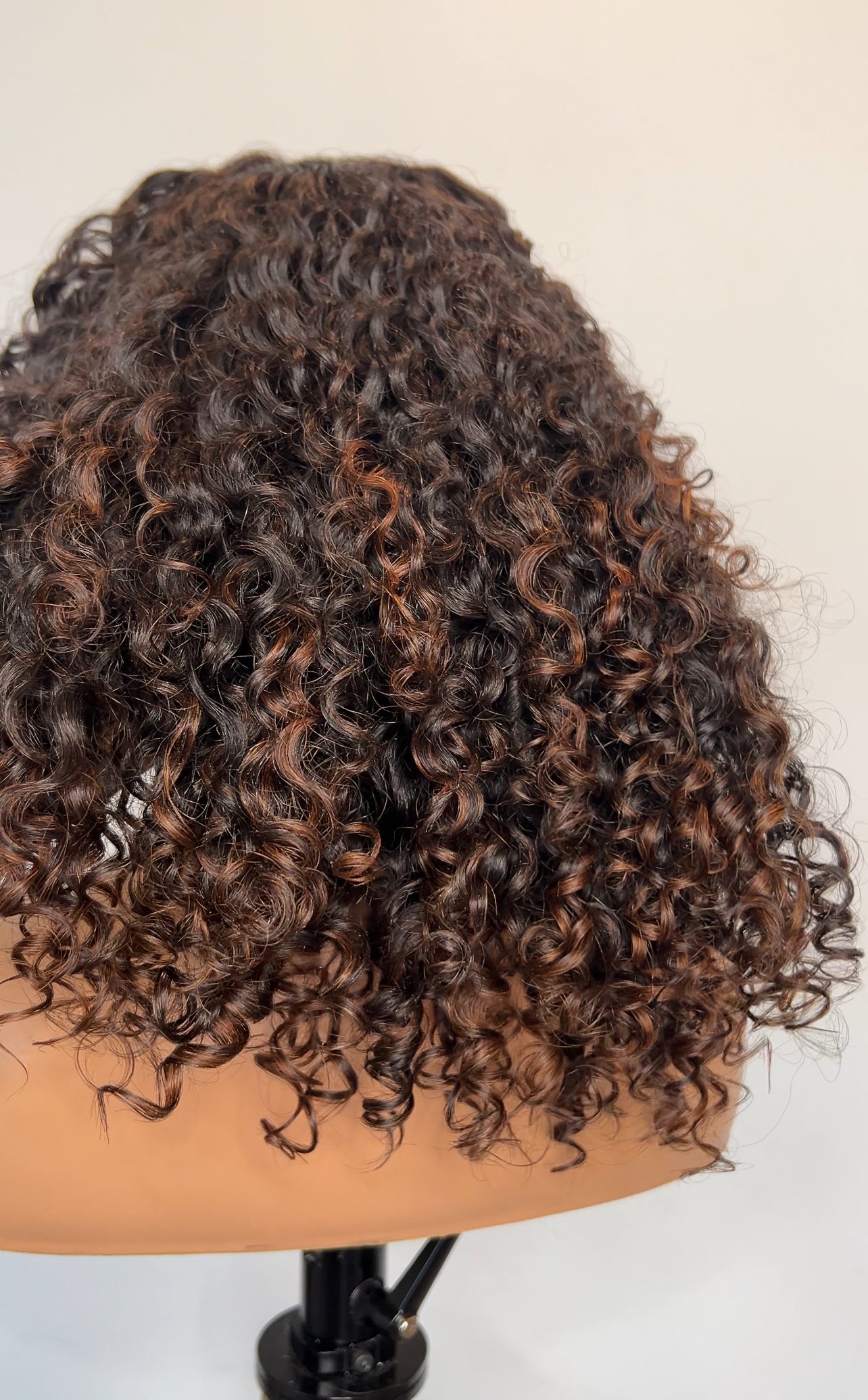 6*6 CUSTOM COLOR UNIT BURMESE  CURLY BLACK WITH HONEY BROWN HIGHLIGHTS READY TO SHIP
