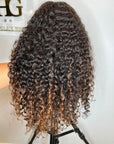 13*4 CUSTOM COLOR UNIT BURMESE CURLY BLACK WITH BLONDE HIGHLIGHTS READY TO SHIP