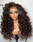 READY TO SHIP TWO TONE 24”CHOCOLATE CUSTOM COLOR UNIT KINKY STRAIGHT 13*4 CLOSURE KINKY EDGES 4c