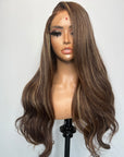 READY TO SHIP 5*5 HD  CUSTOM COLORED BROWN WITH ASH BLONDE HIGHLIGHTS 22”