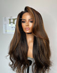 TEXTURED STRAIGHT READY TO SHIP 6*6 HD WIG 26” CUSTOM COLORED BLONDE HIGHLIGHTS