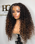 13*4 CUSTOM COLOR UNIT BURMESE CURLY BLACK WITH BLONDE HIGHLIGHTS READY TO SHIP