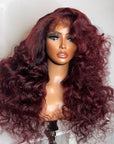 TWO TONE 24” DEEP CHERRY KINKY STRAIGHT 6*6 CLOSURE KINKY EDGES 4c CUSTOM COLOR UNIT (Ready To Ship) STAIN LACE FINAL SALE