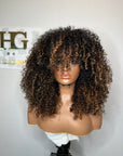 READY TO SHIP RAW ELITE KINKY CURLY 5*5 CLOSURE WIG 20” FRINGE WIG. CUSTOM COLORED BLONDE