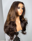 5*5 HD lace SEA WAVY 24” brown base with caramel highlights