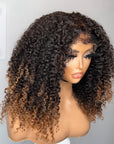READY TO SHIP 18” Premium virgin kinky curly hair 6*6 HD lace with ventilation 4C edges Ombré blonde