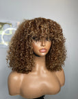 READY TO SHIP 14” Premium virgin kinky curly hair 5*5 HD lace. Custom colored Honey Blonde
