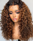 READY TO SHIP 20” Premium virgin kinky curly hair 5*5 HD lace. Custom colored Honey Blonde