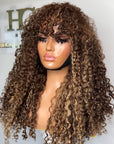 READY TO SHIP 6*6 LACE FRONTAL KINKY COILY BROWN WITH ASH BLONDE HIGHLIGHTS 24”
