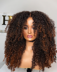 READY TO SHIP Raw LAO Kinky Curly 5x5 CLOSURE WIG 24” Ombré Warm honey blonde