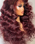 TWO TONE 24” DEEP CHERRY KINKY STRAIGHT 6*6 CLOSURE KINKY EDGES 4c CUSTOM COLOR UNIT  (Ready To Ship) STAIN LACE FINAL SALE