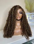 22” Premium virgin kinky curly hair 5*5 HD lace Ash Blonde Highlights