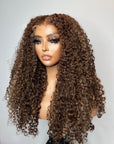 READY TO SHIP 6*6 LACE FRONTAL BURMA COILY BROWN WITH ASH BLONDE HIGHLIGHTS 24”