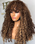 READY TO SHIP 6*6 LACE FRONTAL KINKY COILY BROWN WITH ASH BLONDE HIGHLIGHTS 24”