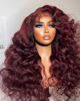 TWO TONE 24” DEEP CHERRY KINKY STRAIGHT 6*6 CLOSURE KINKY EDGES 4c CUSTOM COLOR UNIT  (Ready To Ship) STAIN LACE FINAL SALE