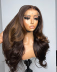 5*5 HD lace SEA WAVY 24” brown base with caramel highlights