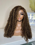 22” Premium virgin kinky curly hair 5*5 HD lace Ash Blonde Highlights