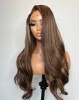 READY TO SHIP 5*5 HD  CUSTOM COLORED BROWN WITH ASH BLONDE HIGHLIGHTS 22”
