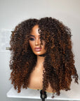 READY TO SHIP Raw LAO Kinky Curly 5x5 CLOSURE WIG 24” Ombré Warm honey blonde