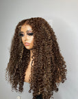 READY TO SHIP 6*6 LACE FRONTAL BURMA COILY BROWN WITH ASH BLONDE HIGHLIGHTS 24”