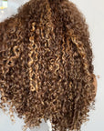 READY TO SHIP 6*6 LACE FRONTAL KINKY COILY BROWN WITH ASH BLONDE HIGHLIGHTS 24”