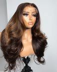 5*5 HD lace SEA WAVY 24” brown base with caramel highlights