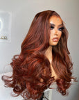 REDADY TO SHIP  COPPER/RED HIGHLIGHTS 6*6 CAMBODIAN WAVY WAVY (made with three bundles)