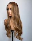 READY TO SHIP 5*5 HD  CUSTOM COLORED BROWN WITH ASH BLONDE HIGHLIGHTS 22”