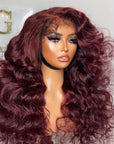 TWO TONE 24” DEEP CHERRY KINKY STRAIGHT 6*6 CLOSURE KINKY EDGES 4c CUSTOM COLOR UNIT  (Ready To Ship) STAIN LACE FINAL SALE