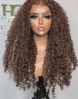 READY TO SHIP 6*6 LACE FRONTAL BURMA COILY BROWN WITH ASH BLONDE HIGHLIGHTS 24”